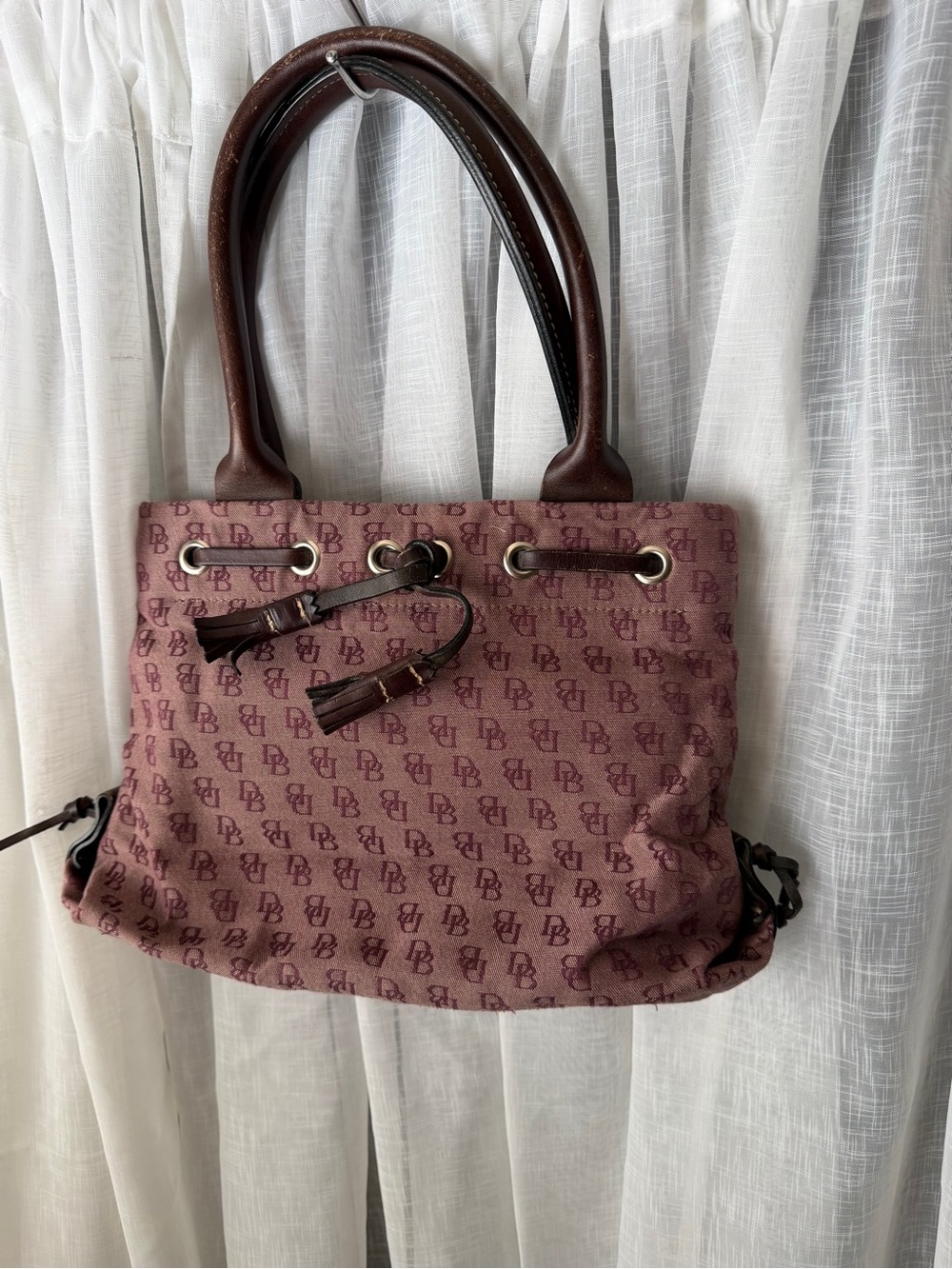 Dooney & Bourke Dusty Rose Monogram Mini Tote with Brown Trim